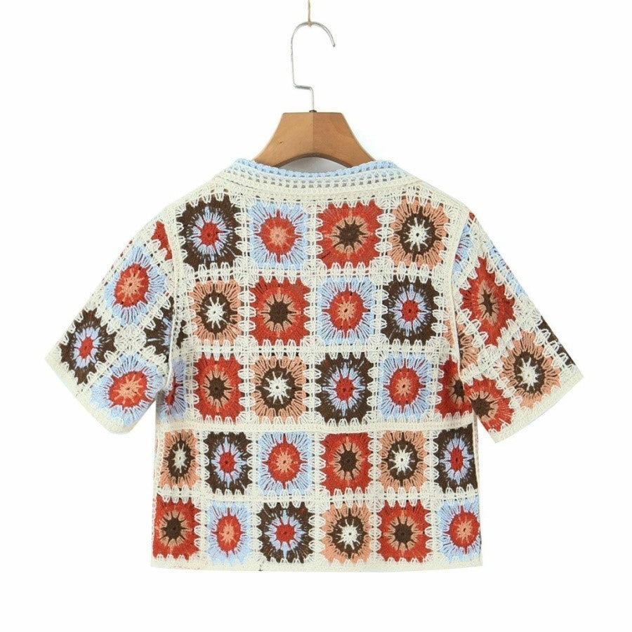 Women Boho Cardigan Sweater Crop Top 24 Crochet Summer Front Bounty General Store