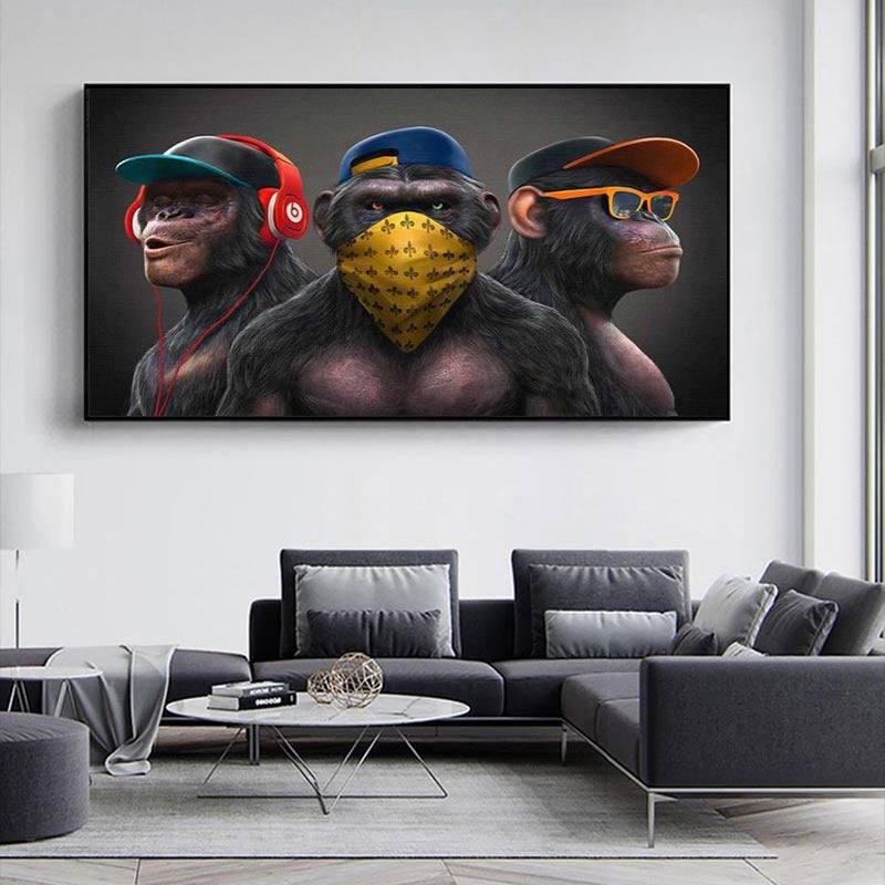 3 Monkeys Poster Cool Graffiti Street Art Canvas Painting Wall Art Living Room Home Decor Bounty General Store