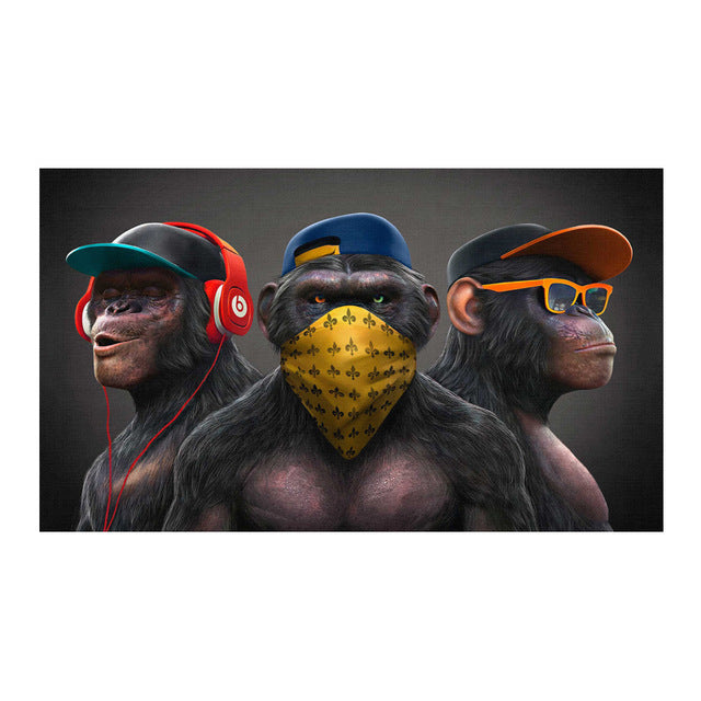 3 Monkeys Poster Cool Graffiti Street Art Canvas Painting Wall Art Living Room Home Decor Bounty General Store