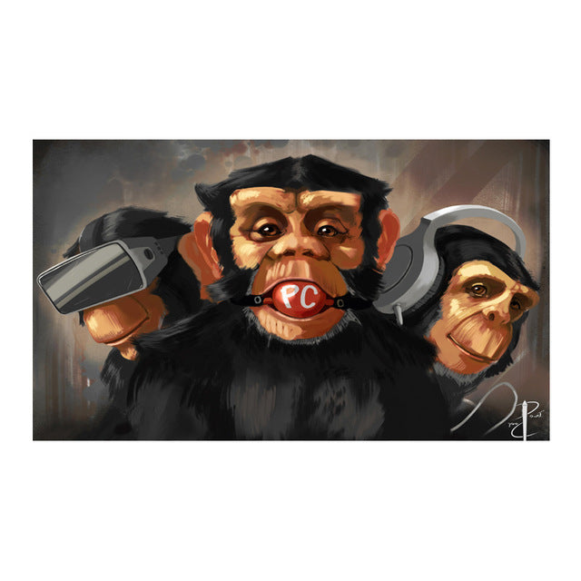 3 Monkeys Poster Cool Graffiti Street Art Canvas Painting Wall Art Living Room Home Decor Bounty General Store