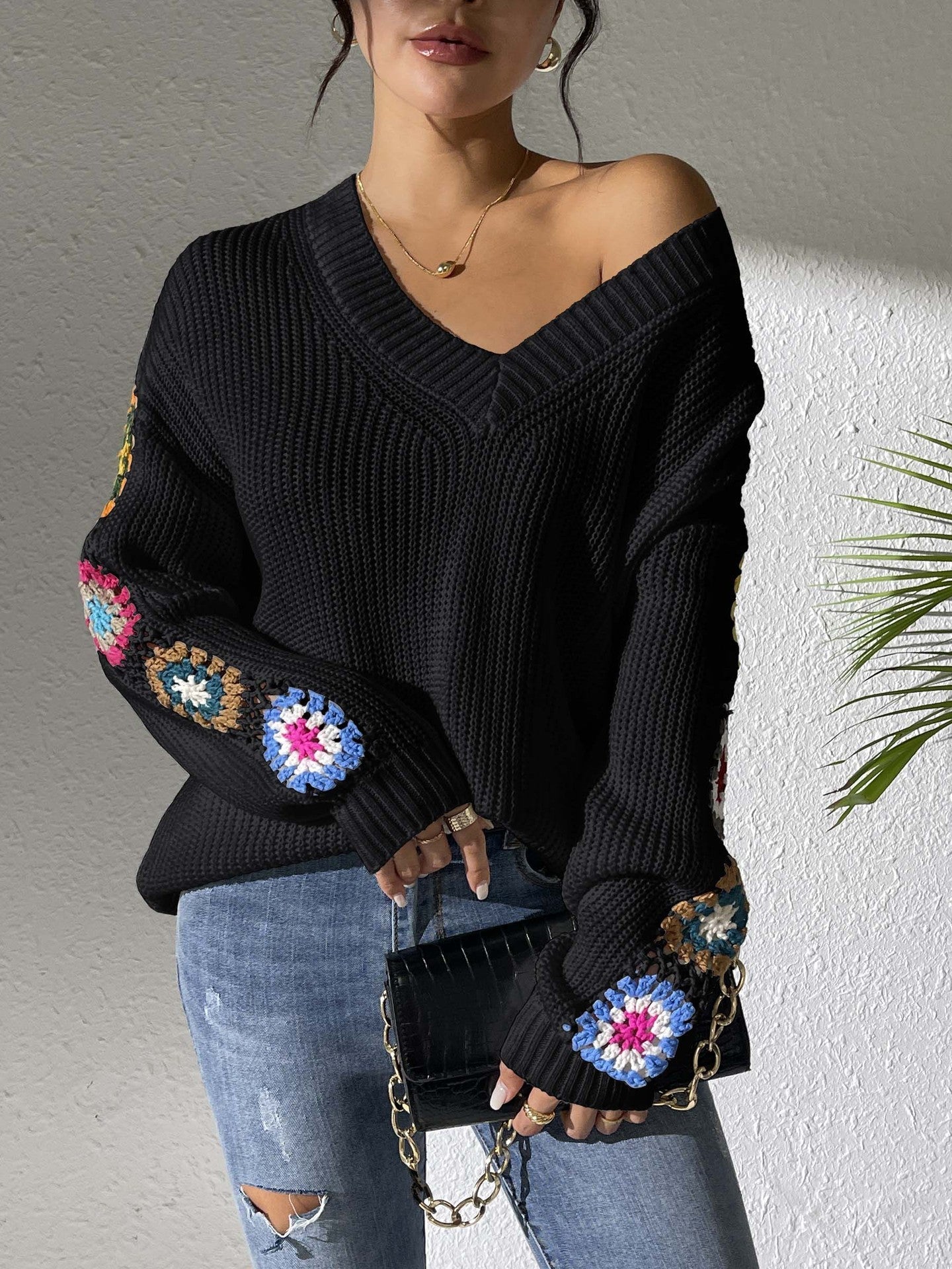 Autumn And Winter Crochet Stitching V-neck Pullover Sweater Bounty General Store