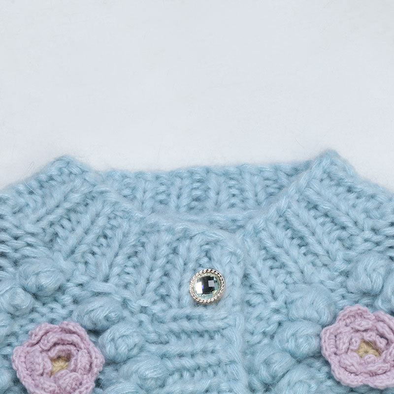 Heavy Industry Hand Crochet Flower Three-dimensional Decoration Round Neck Loose Knitted Cardigan Bounty General Store