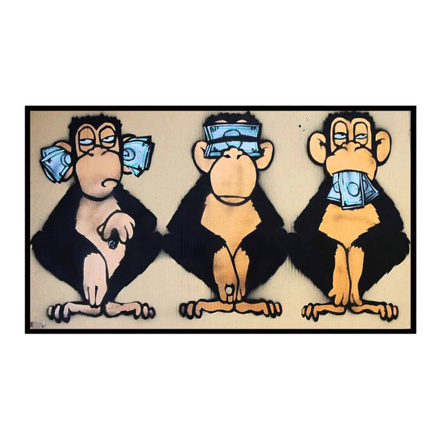 3 Monkeys Poster Cool Graffiti Street Art Canvas Painting Wall Art Living Room Home Decor Bounty General Store