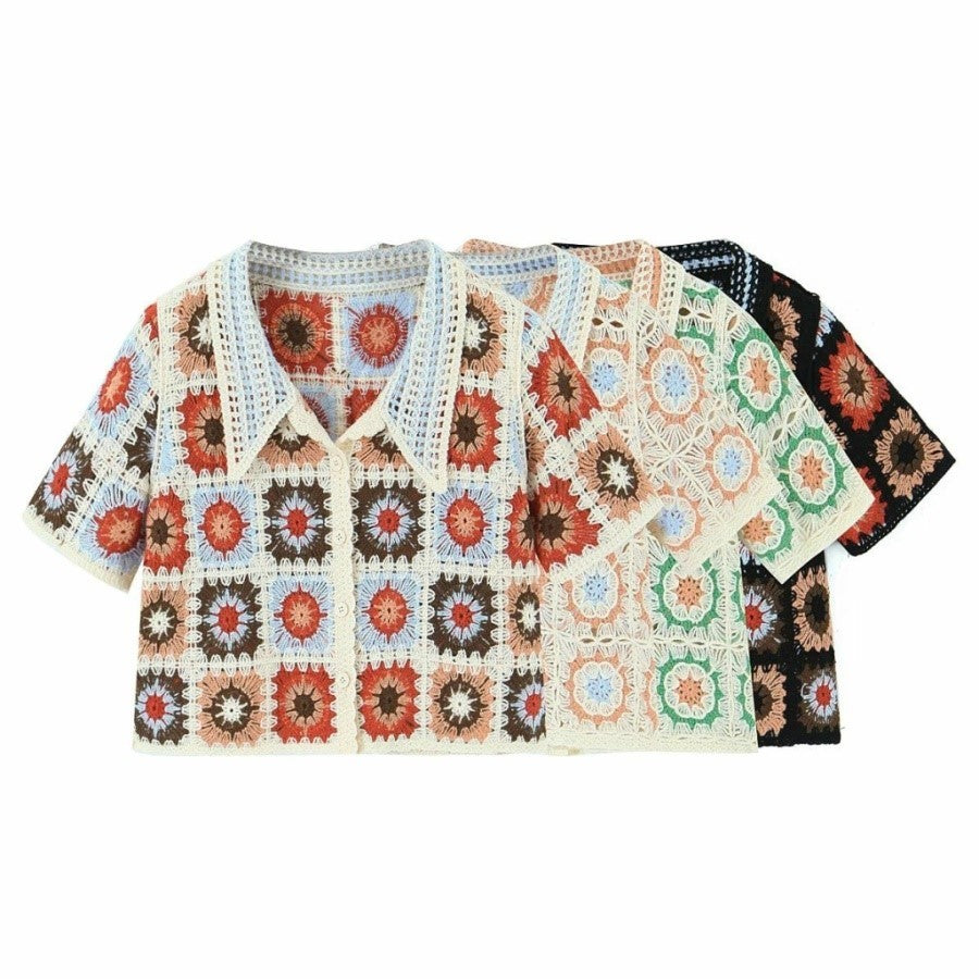 Women Boho Cardigan Sweater Crop Top 24 Crochet Summer Front Bounty General Store